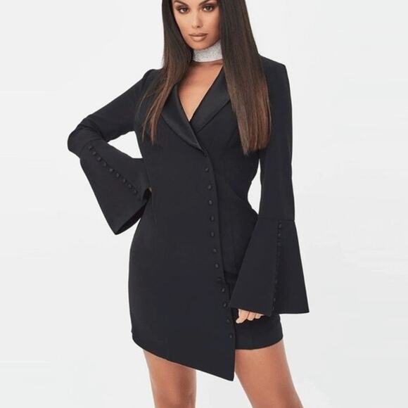 Lavish Alice Flare Sleeve Asymmetrical Hem Button Blazer Dress Black Size 8 - Picture 1 of 6